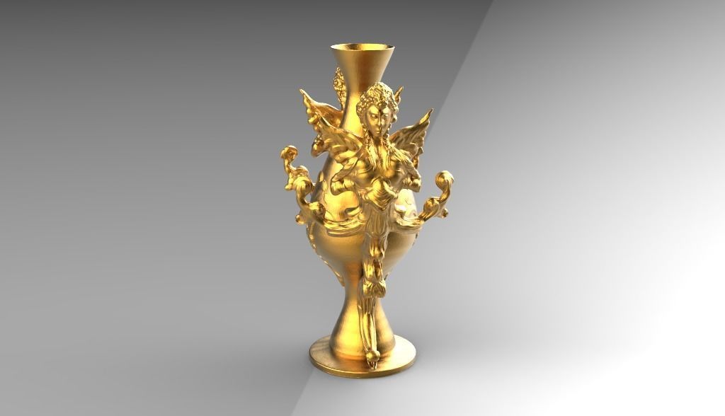 Figurine gold vase with two dragons 3D print model_5