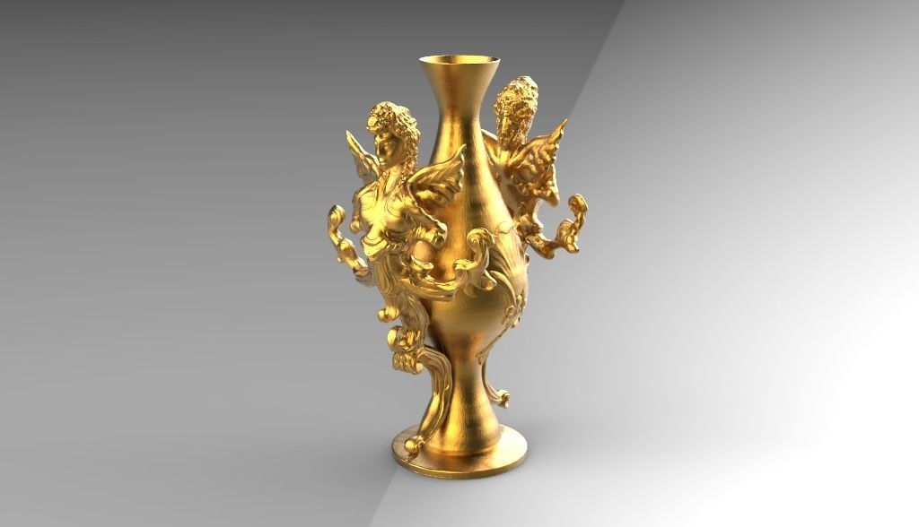 Figurine gold vase with two dragons 3D print model_3