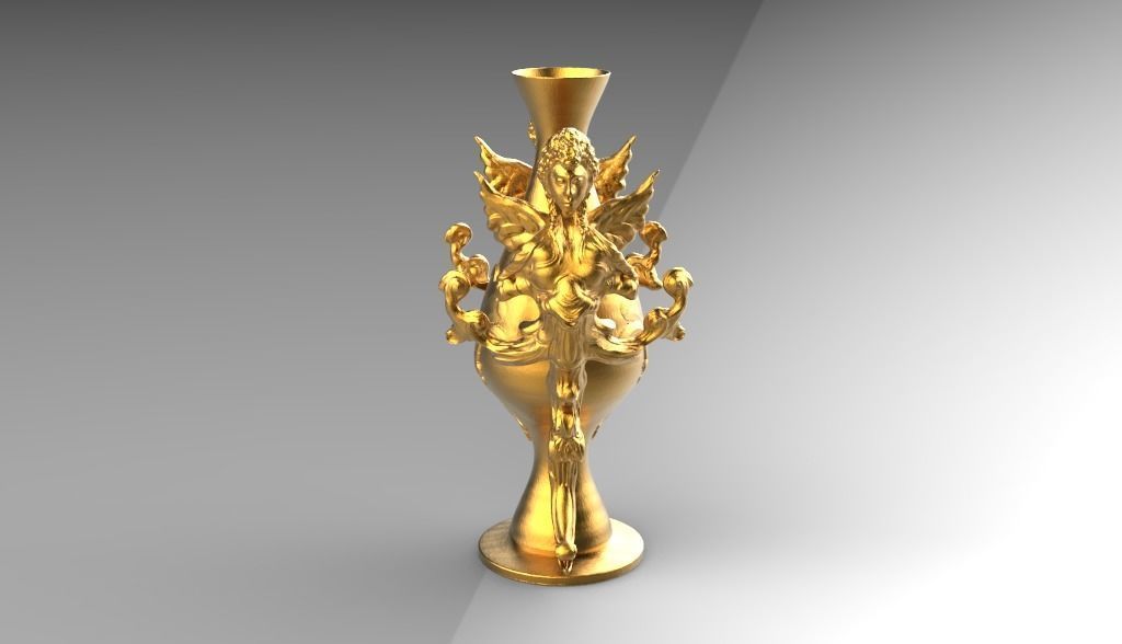 Figurine gold vase with two dragons 3D print model_2