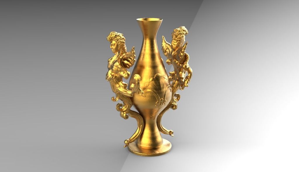 Figurine gold vase with two dragons 3D print model_6