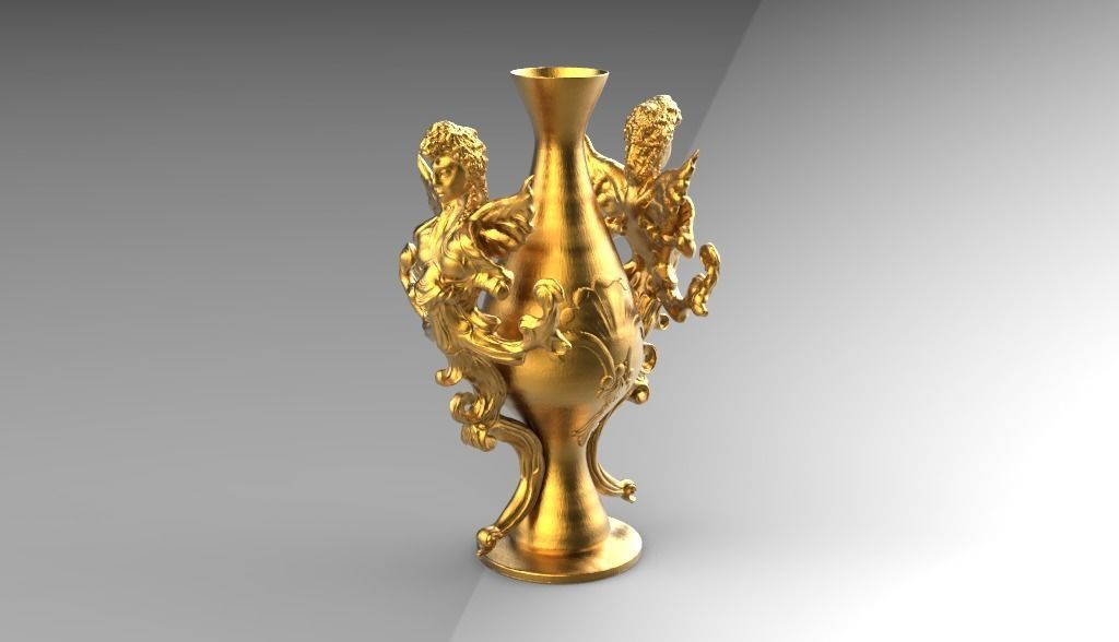 Figurine gold vase with two dragons 3D print model_4