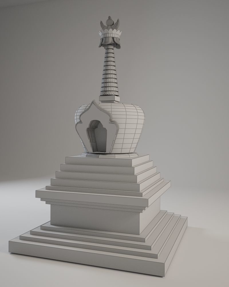 Tibetan Buddhist Stupa Low-poly 3D model_1