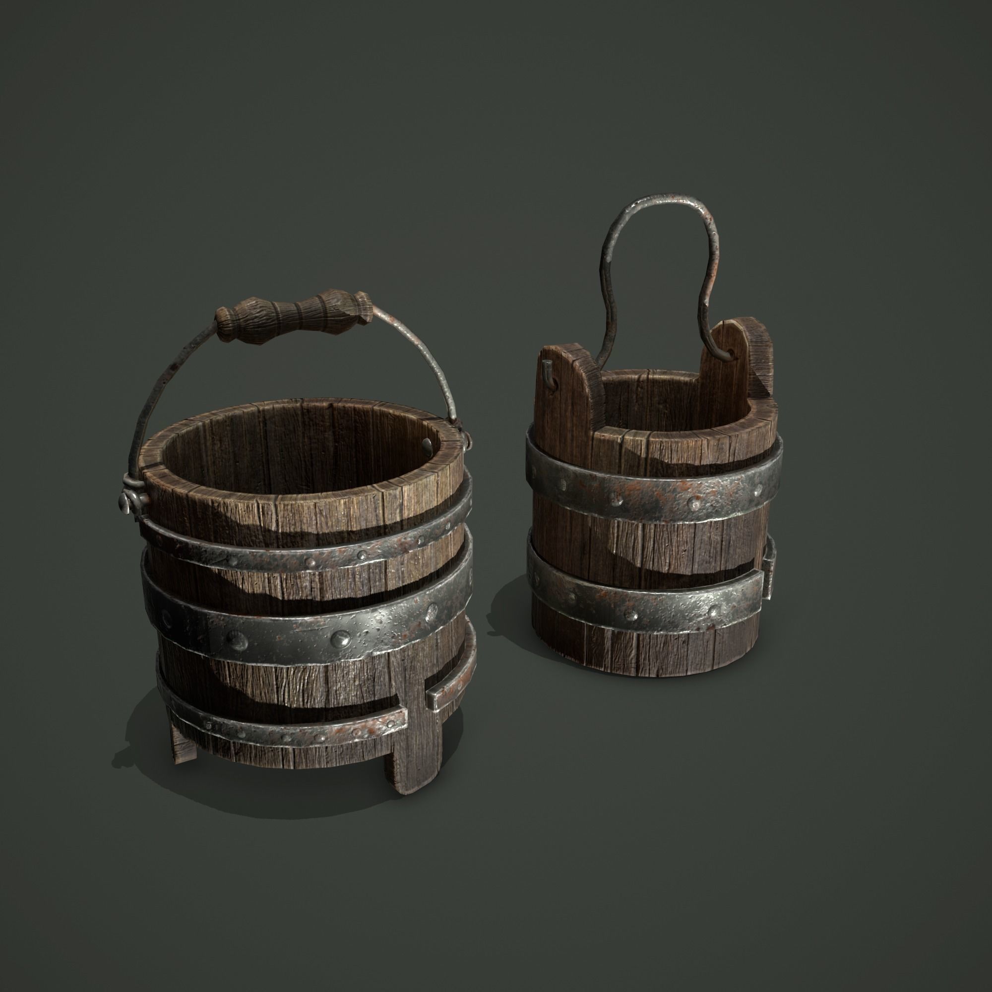wood bucket Low-poly 3D model_9