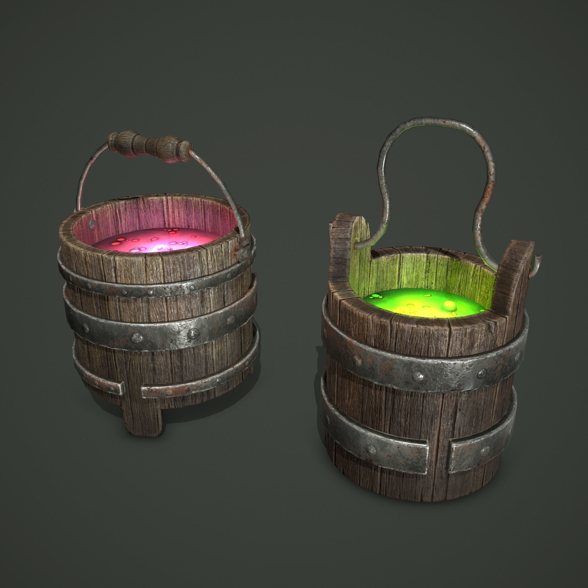 wood bucket Low-poly 3D model_5