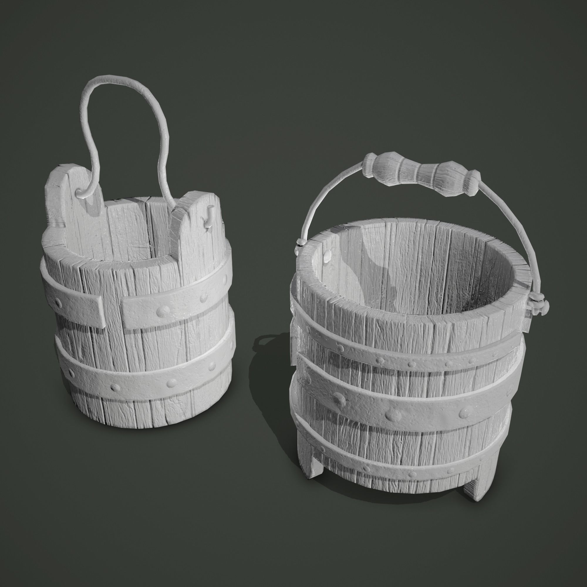 wood bucket Low-poly 3D model_3