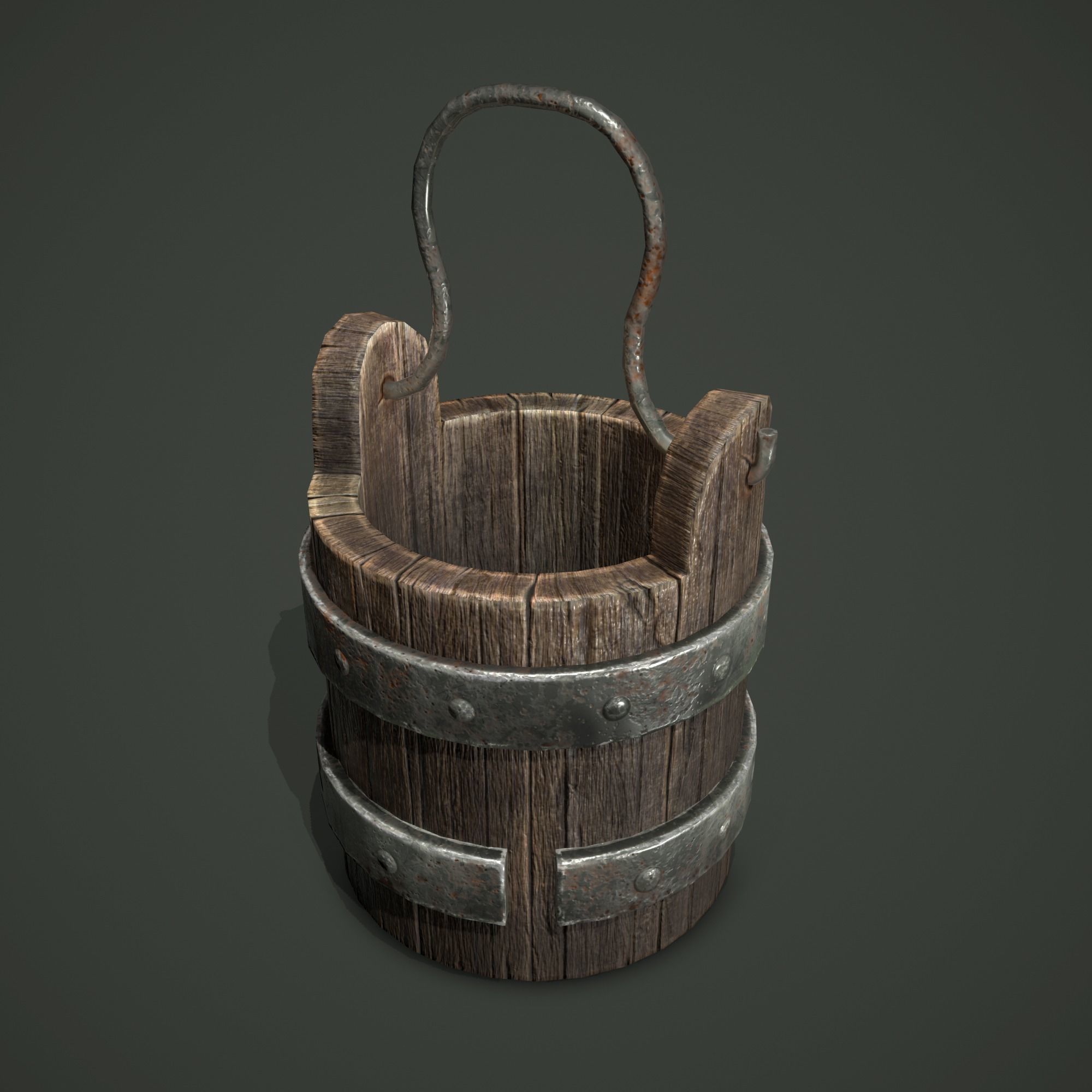 wood bucket Low-poly 3D model_10