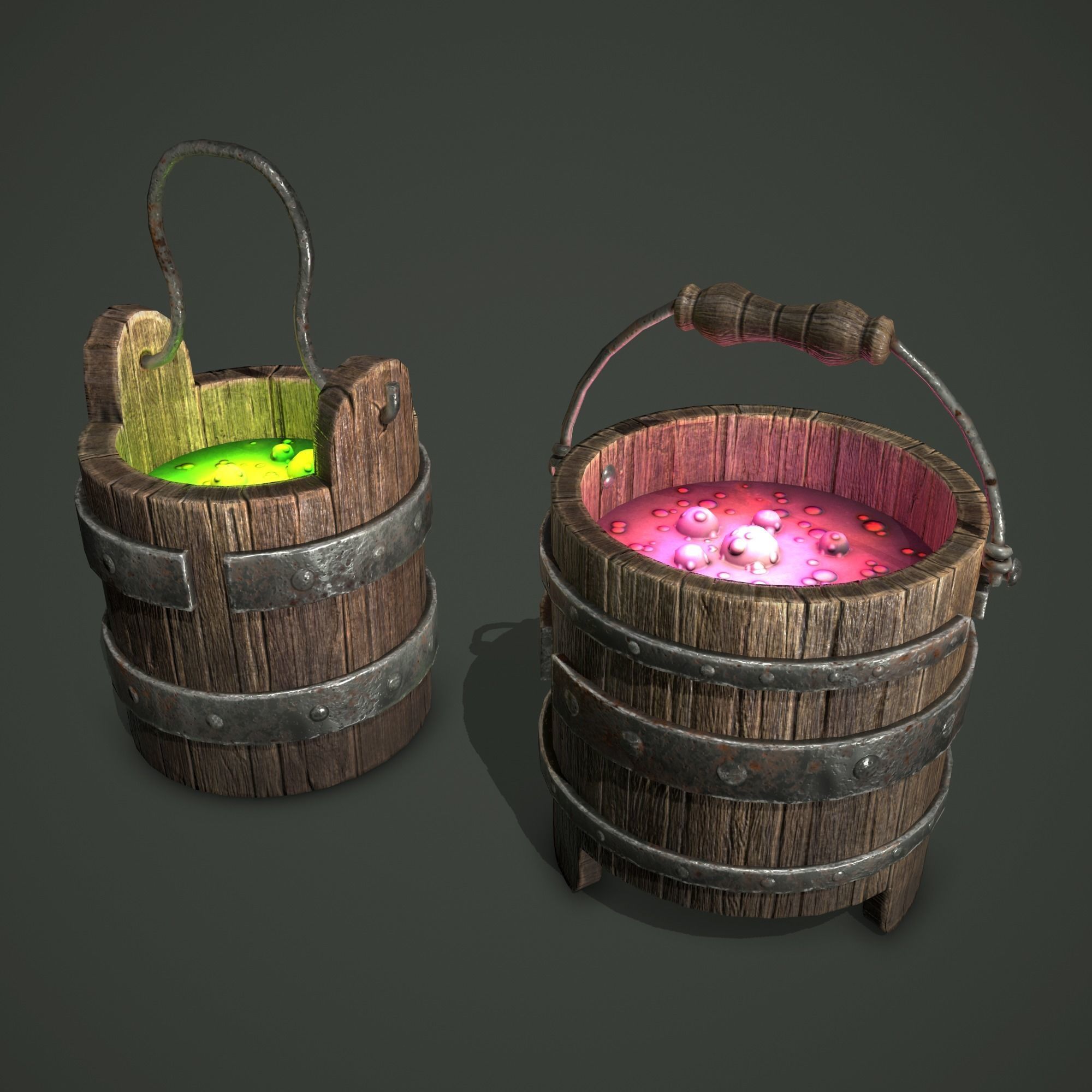 wood bucket Low-poly 3D model_1