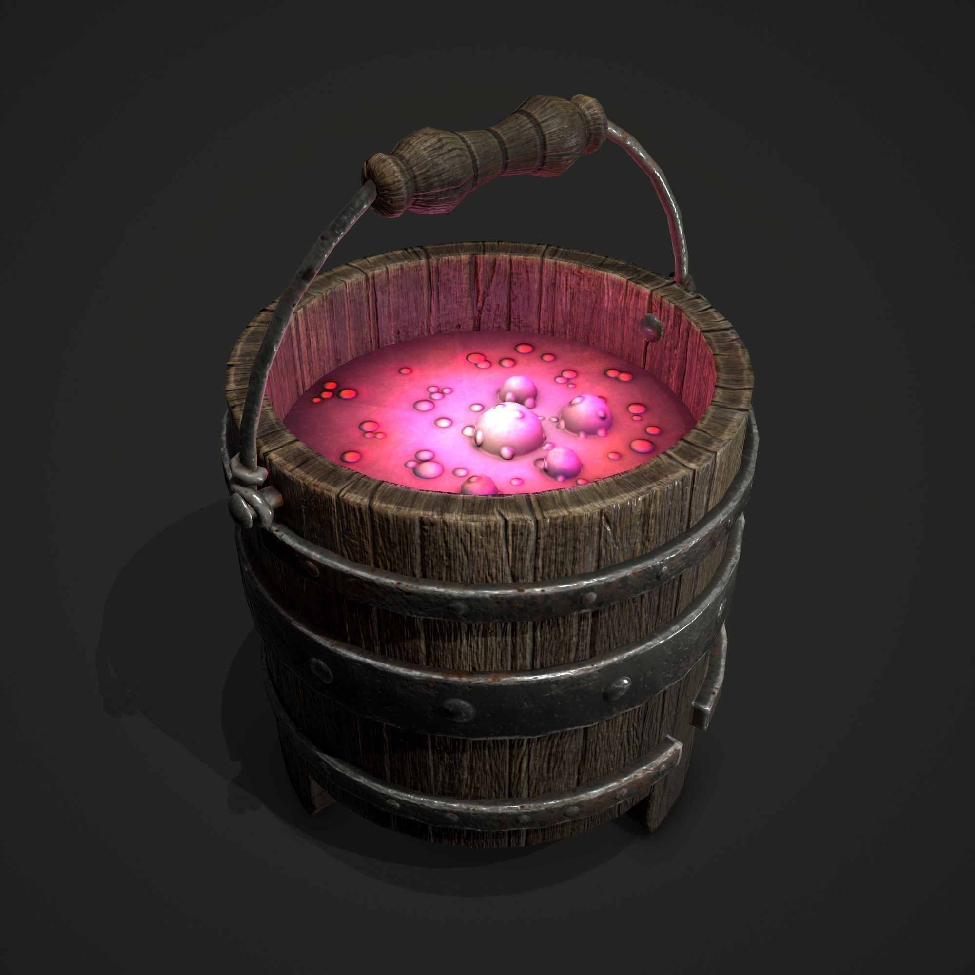 wood bucket Low-poly 3D model_14