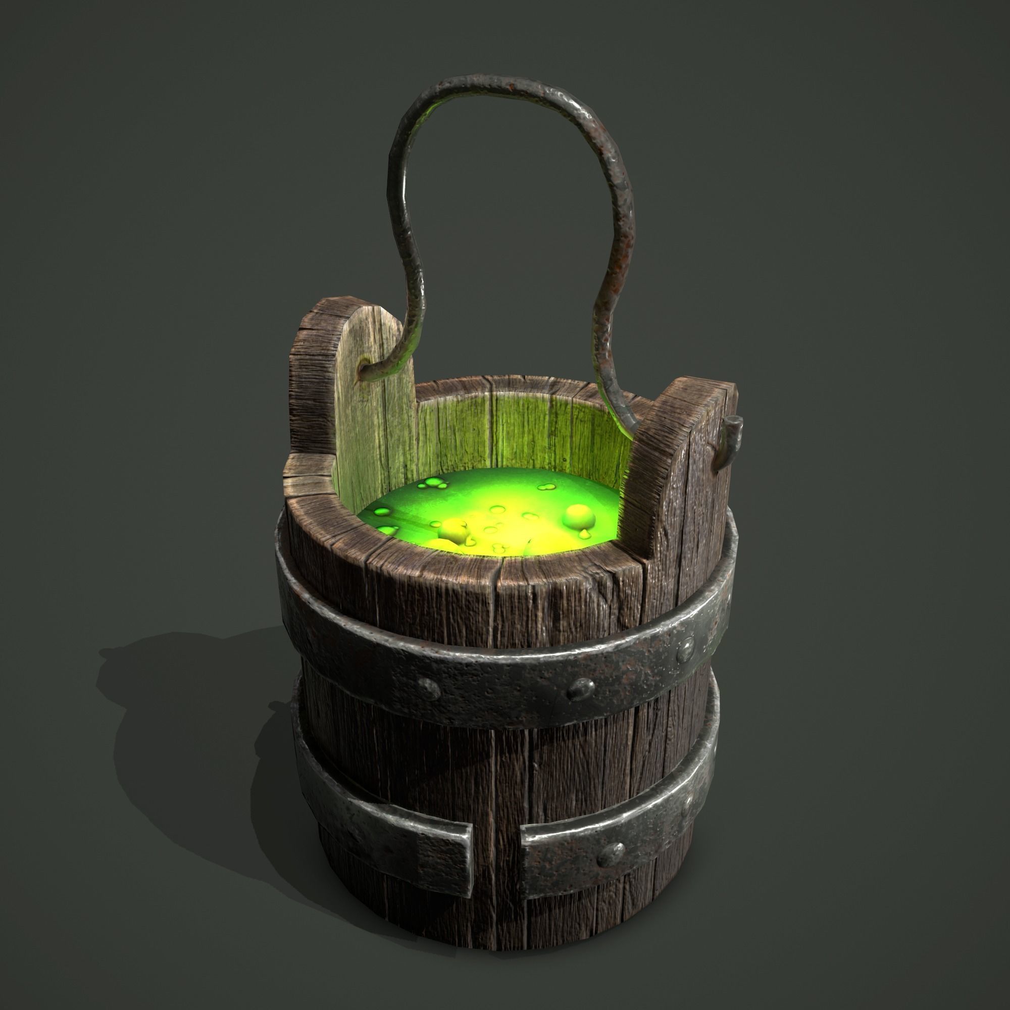 wood bucket Low-poly 3D model_12