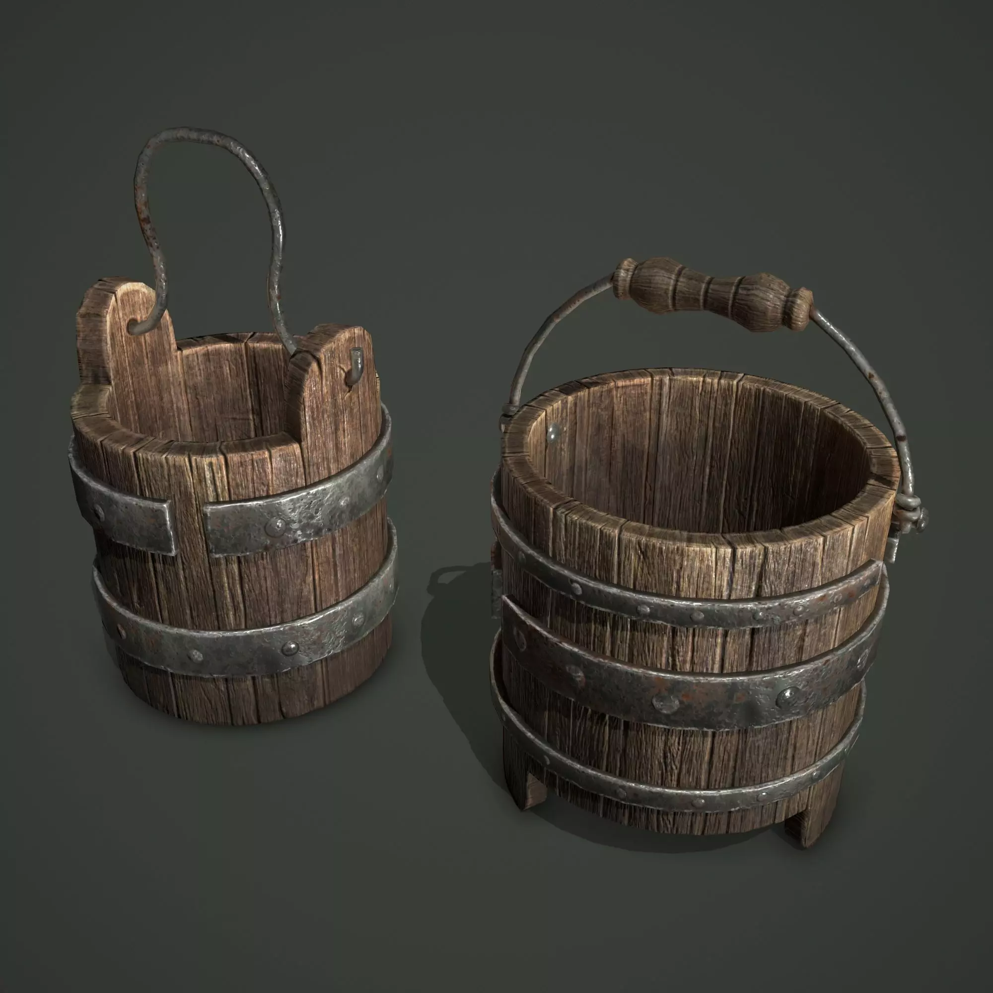 wood bucket Low-poly 3D model_0