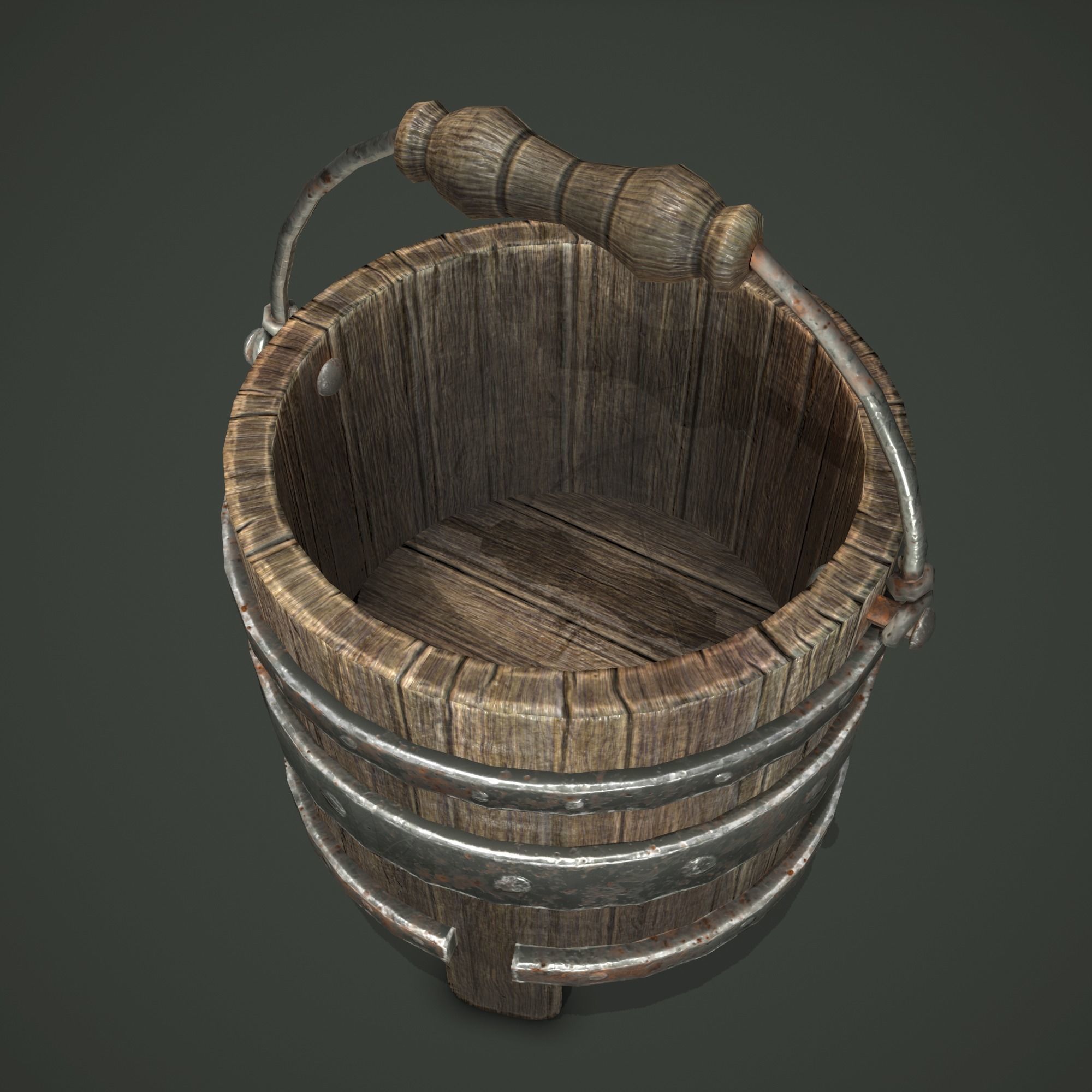 wood bucket Low-poly 3D model_15