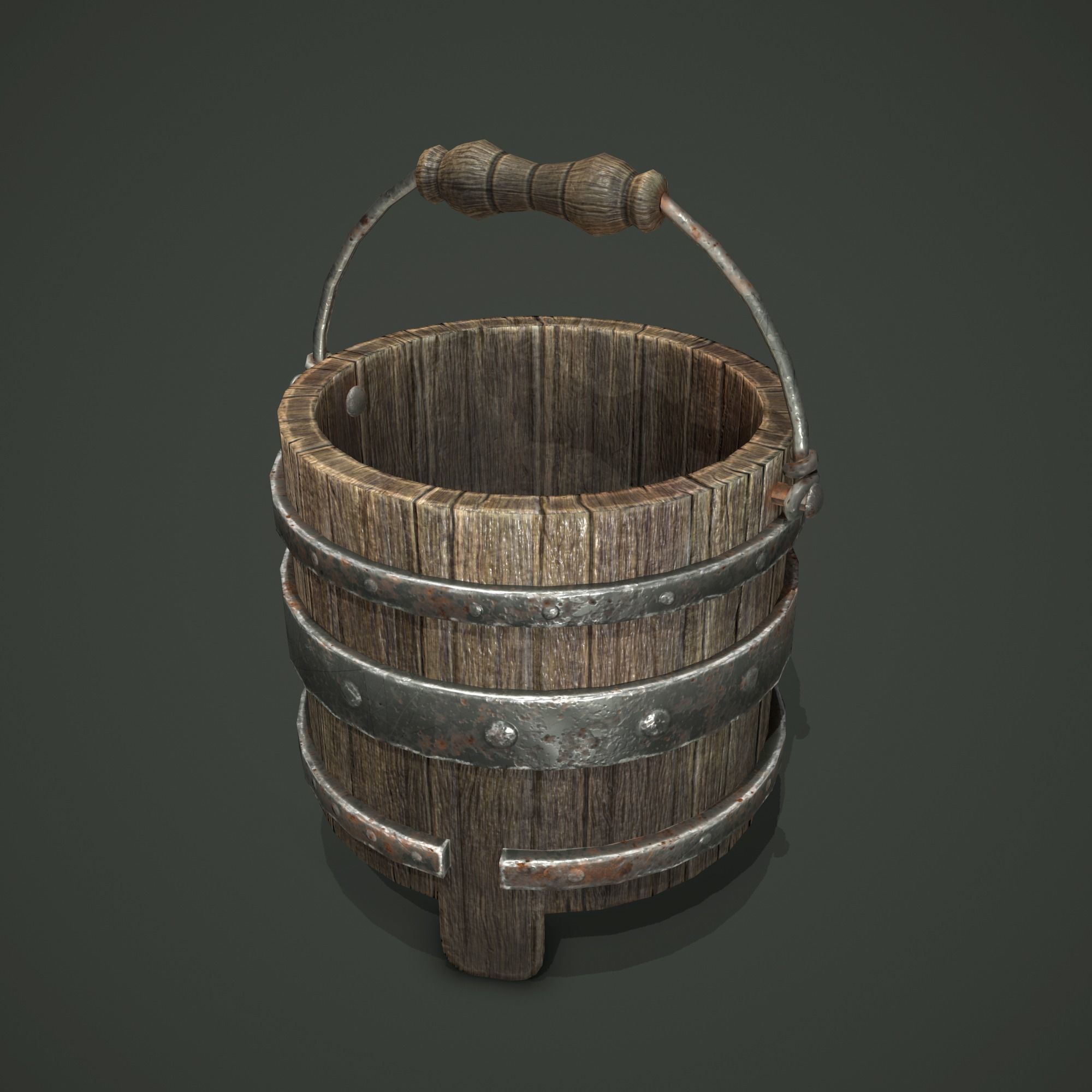 wood bucket Low-poly 3D model_13