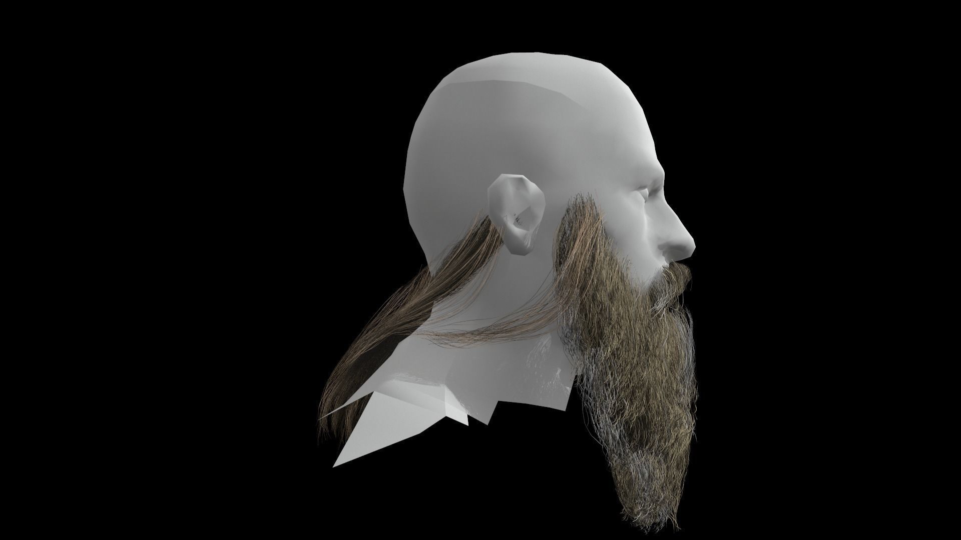 Beard low poly man with long Low-poly 3D model_3