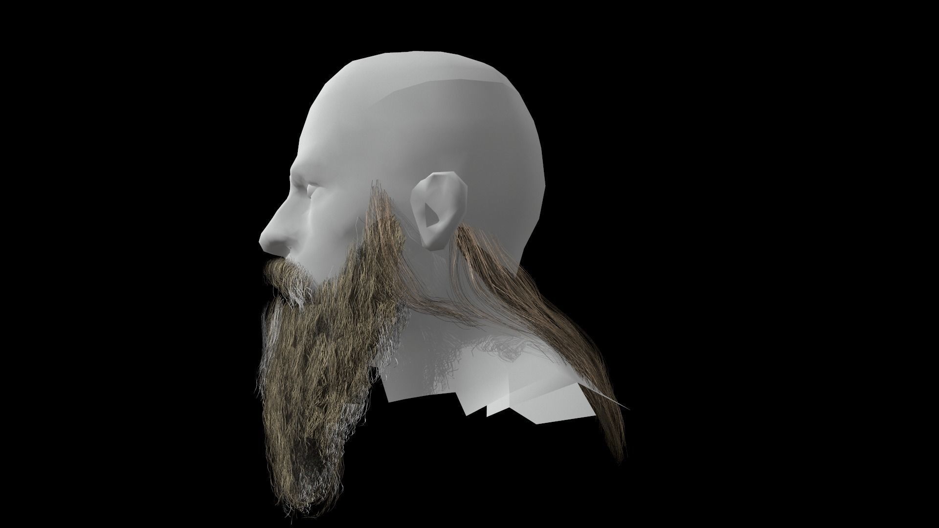 Beard low poly man with long Low-poly 3D model_2
