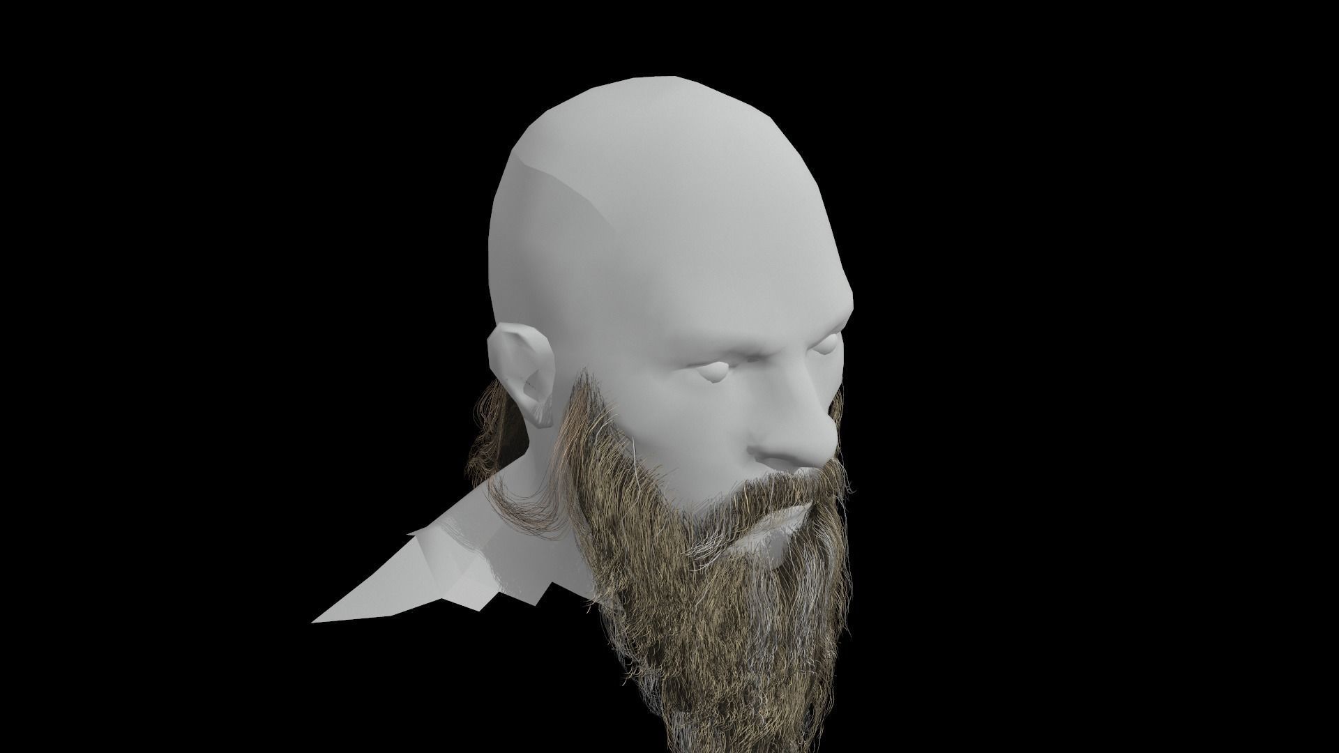 Beard low poly man with long Low-poly 3D model_4