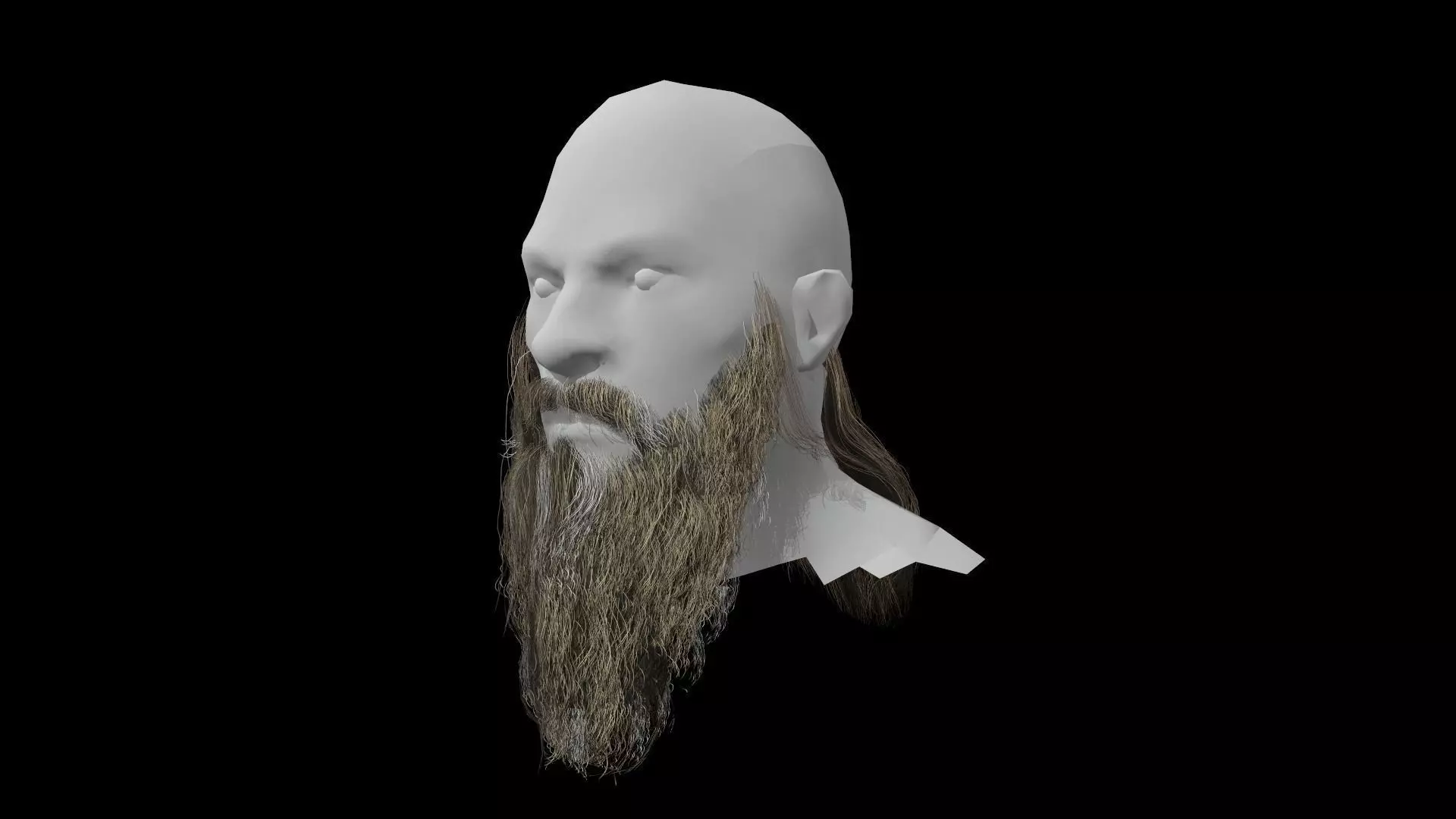 Beard low poly man with long Low-poly 3D model_0