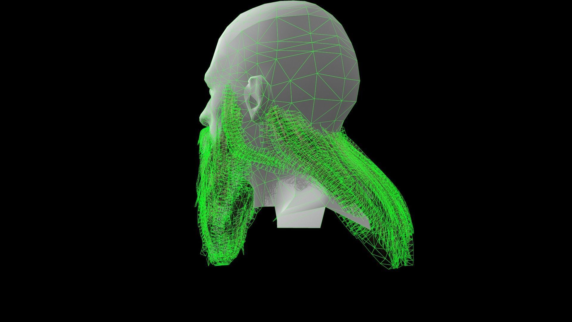 Beard low poly man with long Low-poly 3D model_11