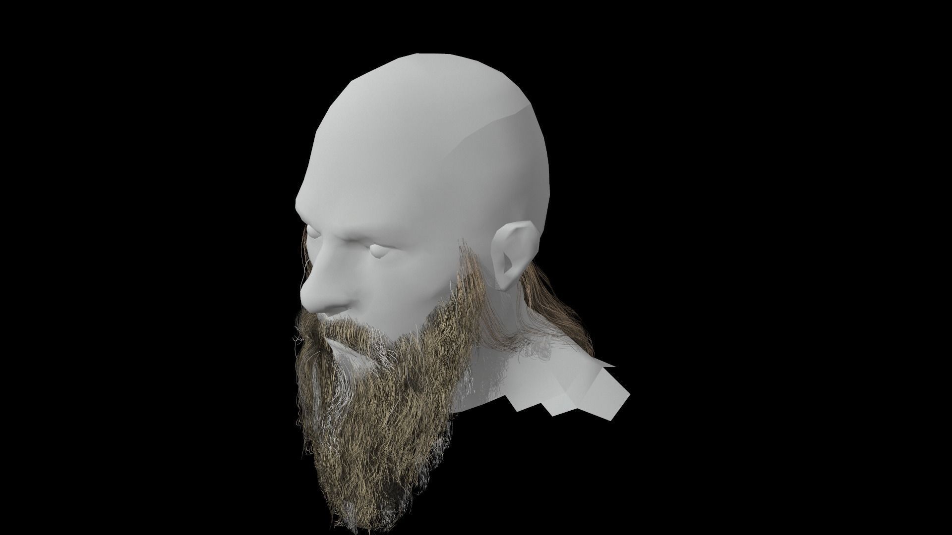 Beard low poly man with long Low-poly 3D model_9