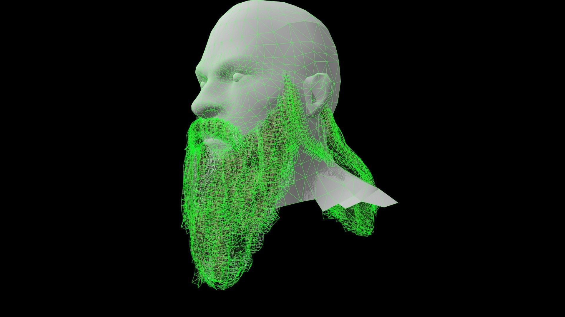 Beard low poly man with long Low-poly 3D model_10