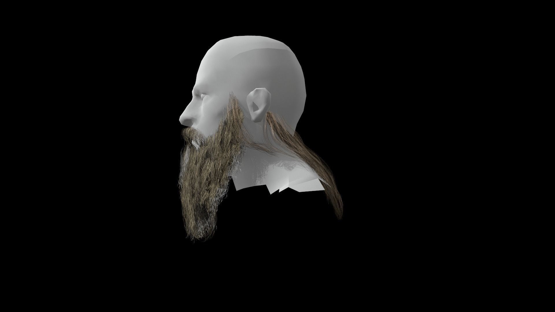 Beard low poly man with long Low-poly 3D model_7