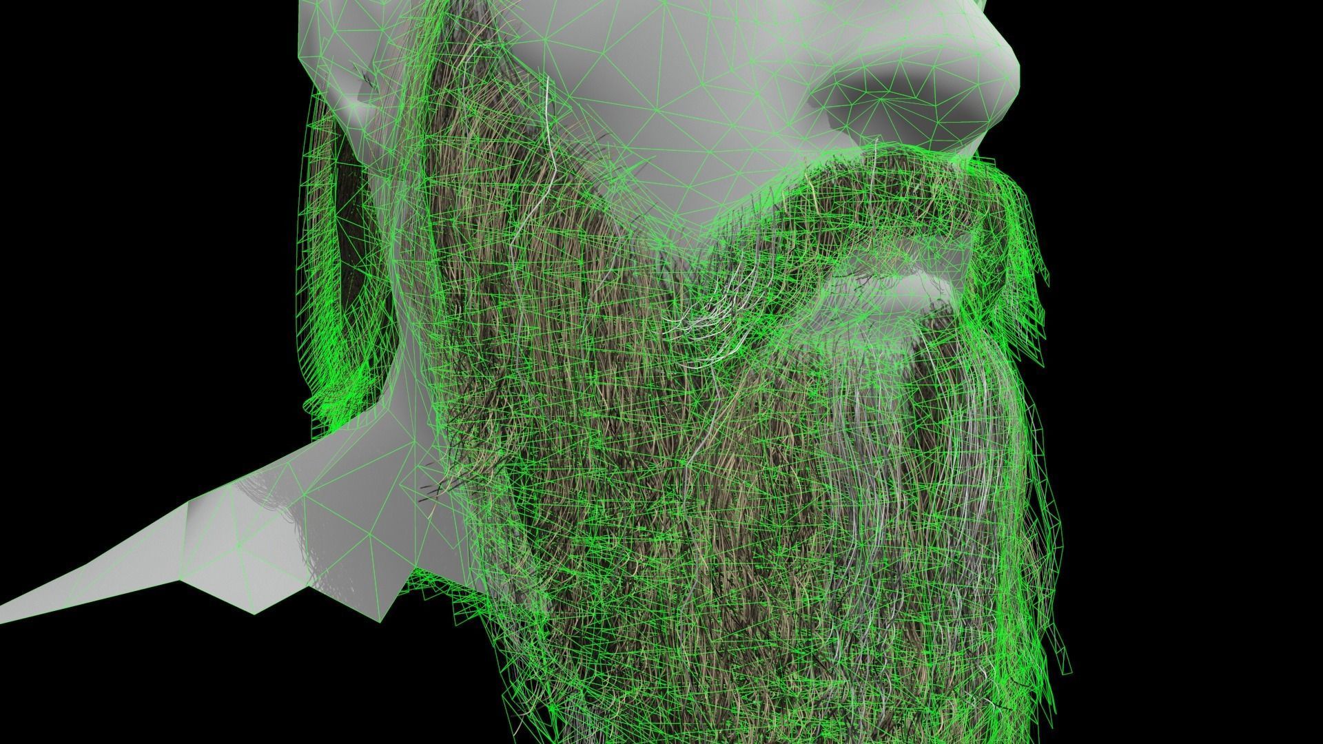Beard low poly man with long Low-poly 3D model_12