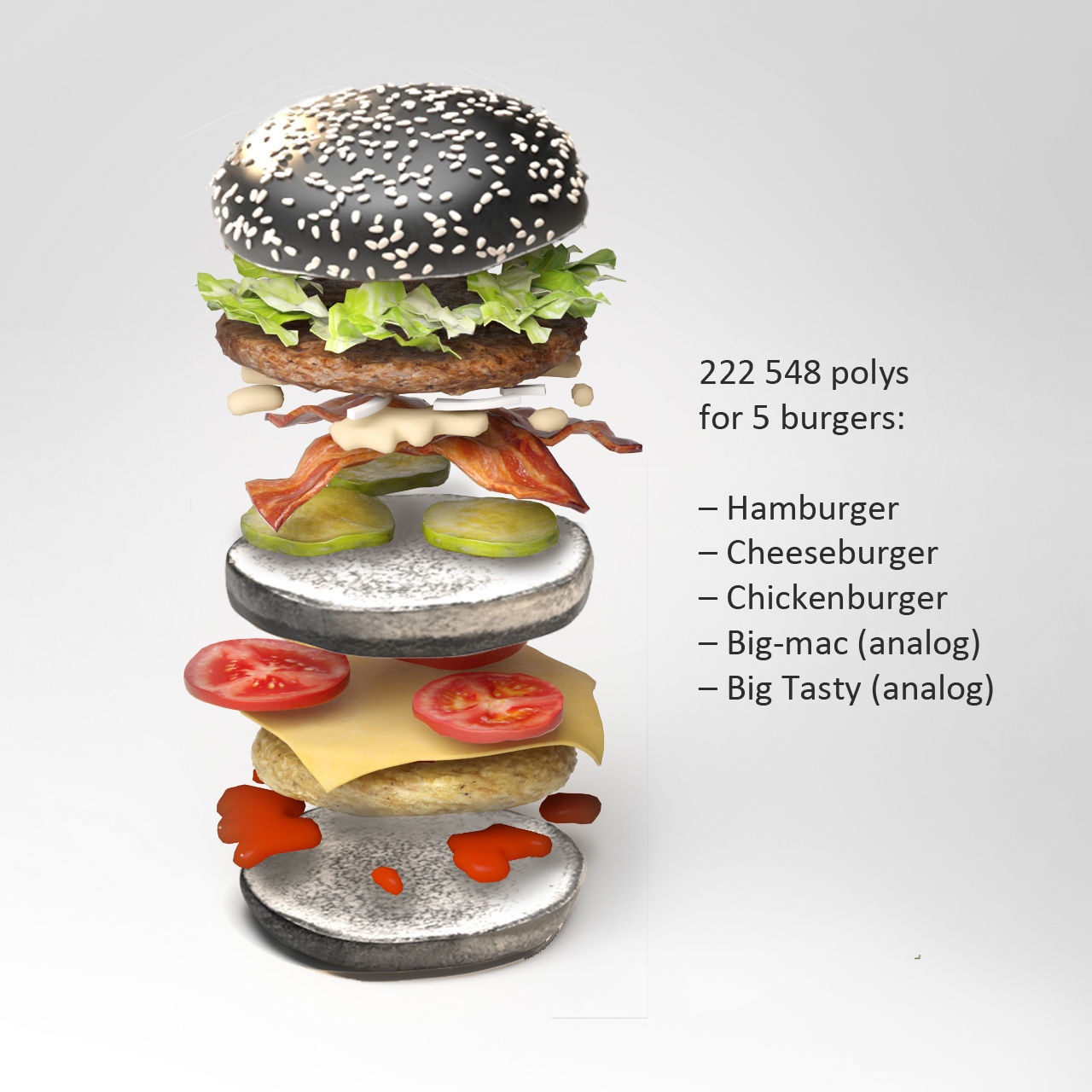Black burgers collection 3D model 3D model_2