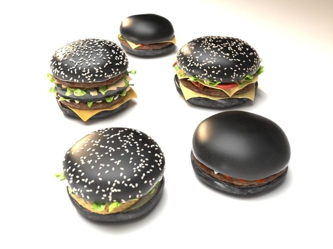 Black burgers collection 3D model 3D model
