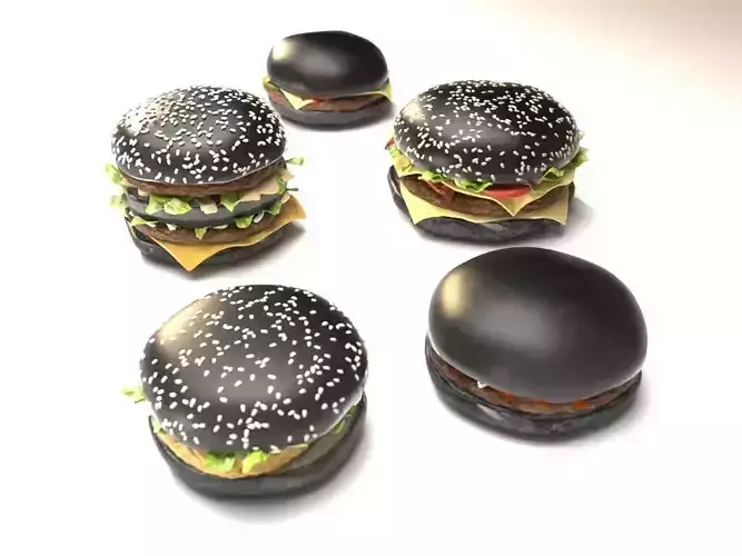 Black burgers collection 3D model 3D model