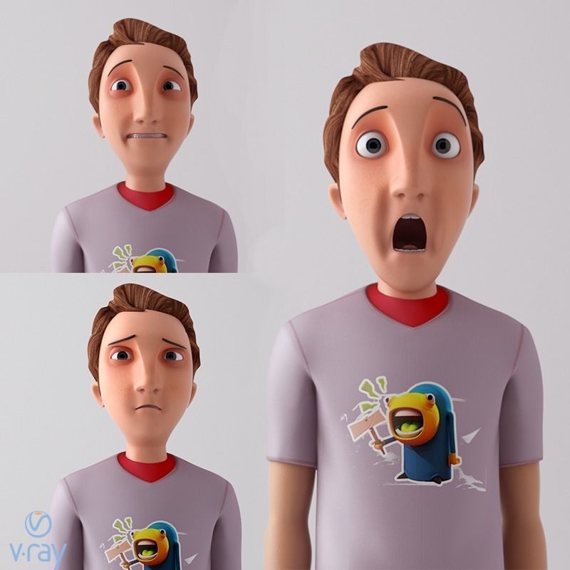 Animated Cartoon Character Rigged Low-poly 3D model_5