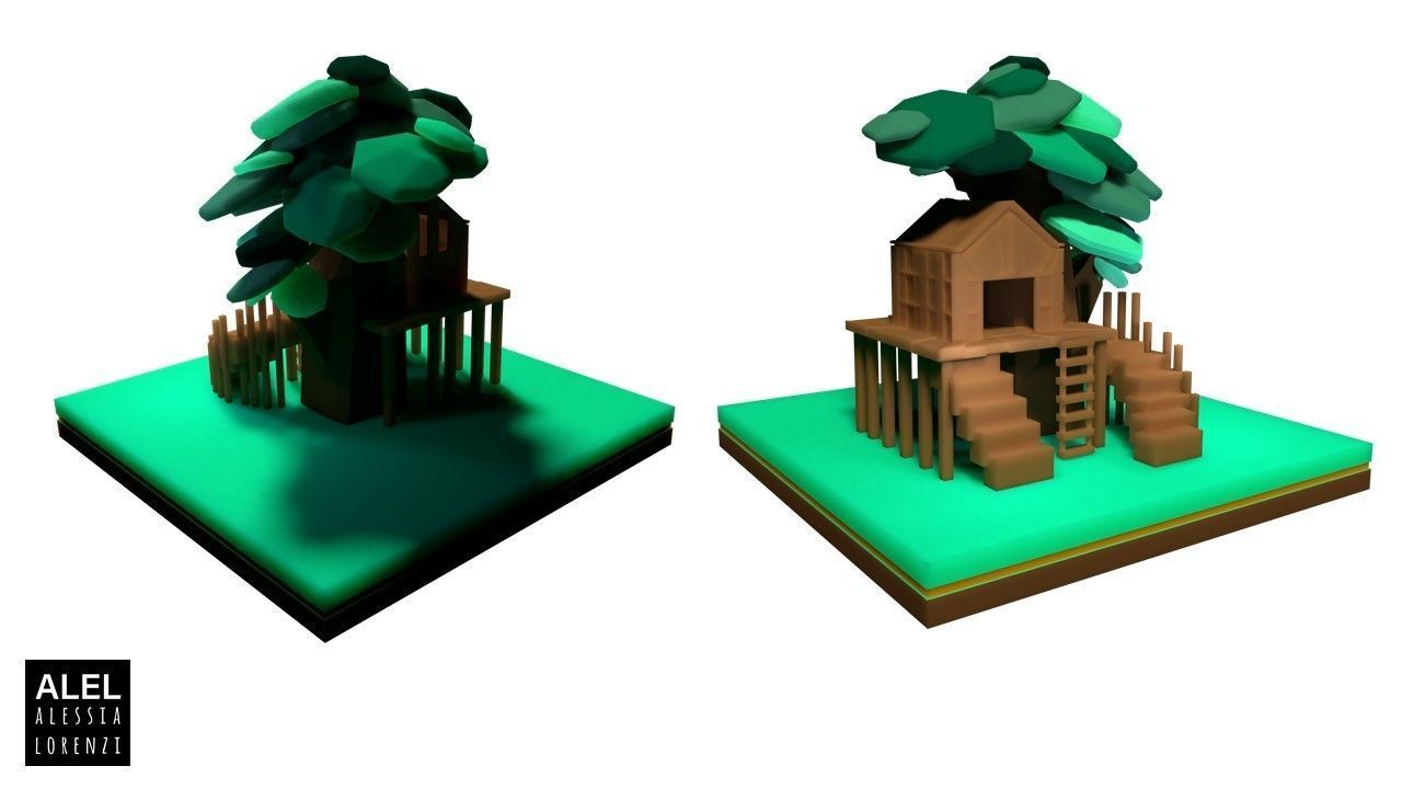 customizable low poly house and tree  SET Low-poly 3D model_8