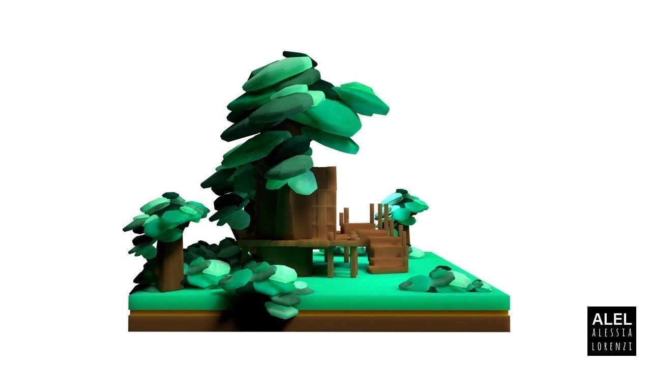 customizable low poly house and tree  SET Low-poly 3D model_11