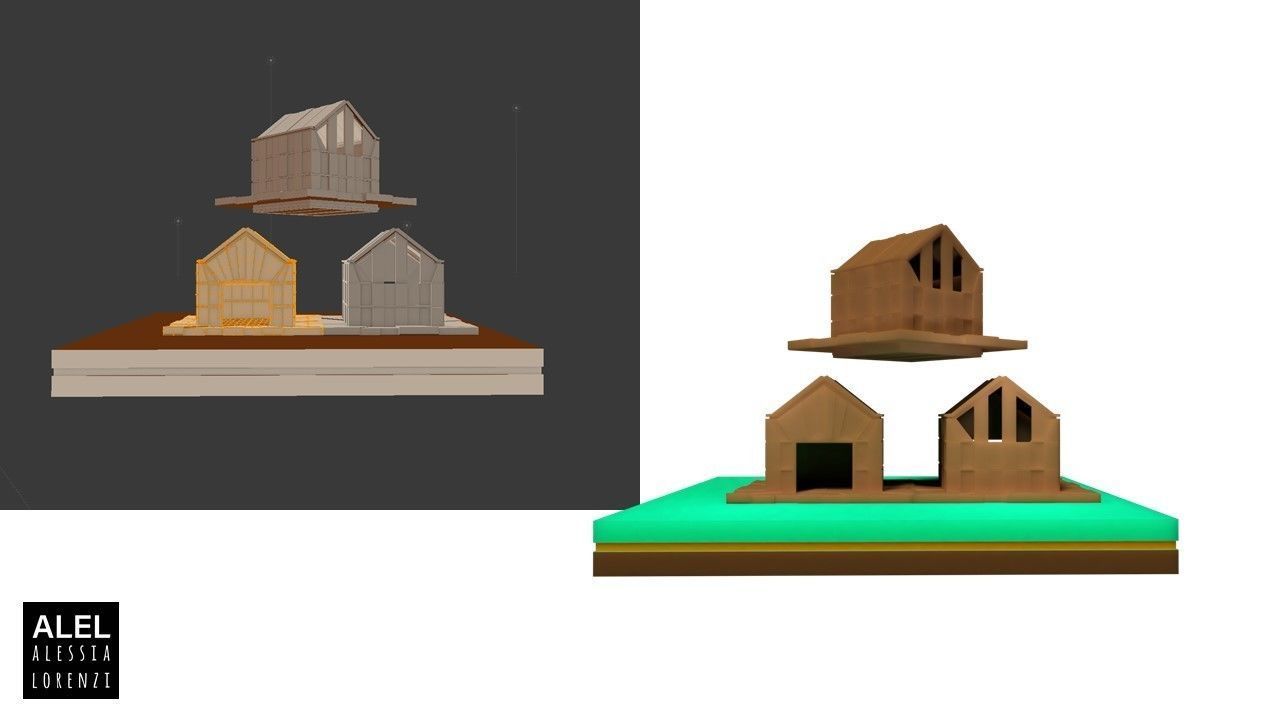 customizable low poly house and tree  SET Low-poly 3D model_14