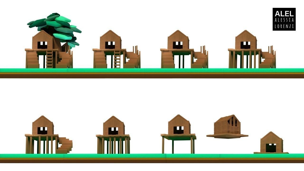 customizable low poly house and tree  SET Low-poly 3D model_4