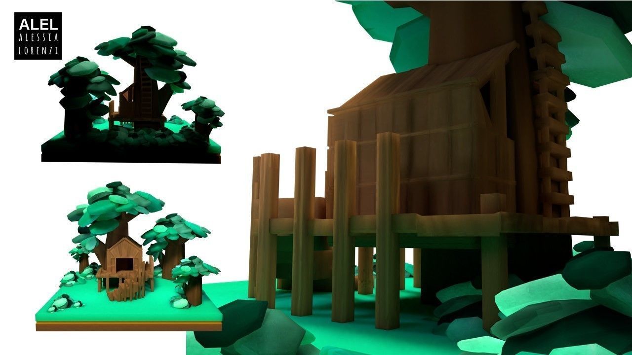 customizable low poly house and tree  SET Low-poly 3D model_3