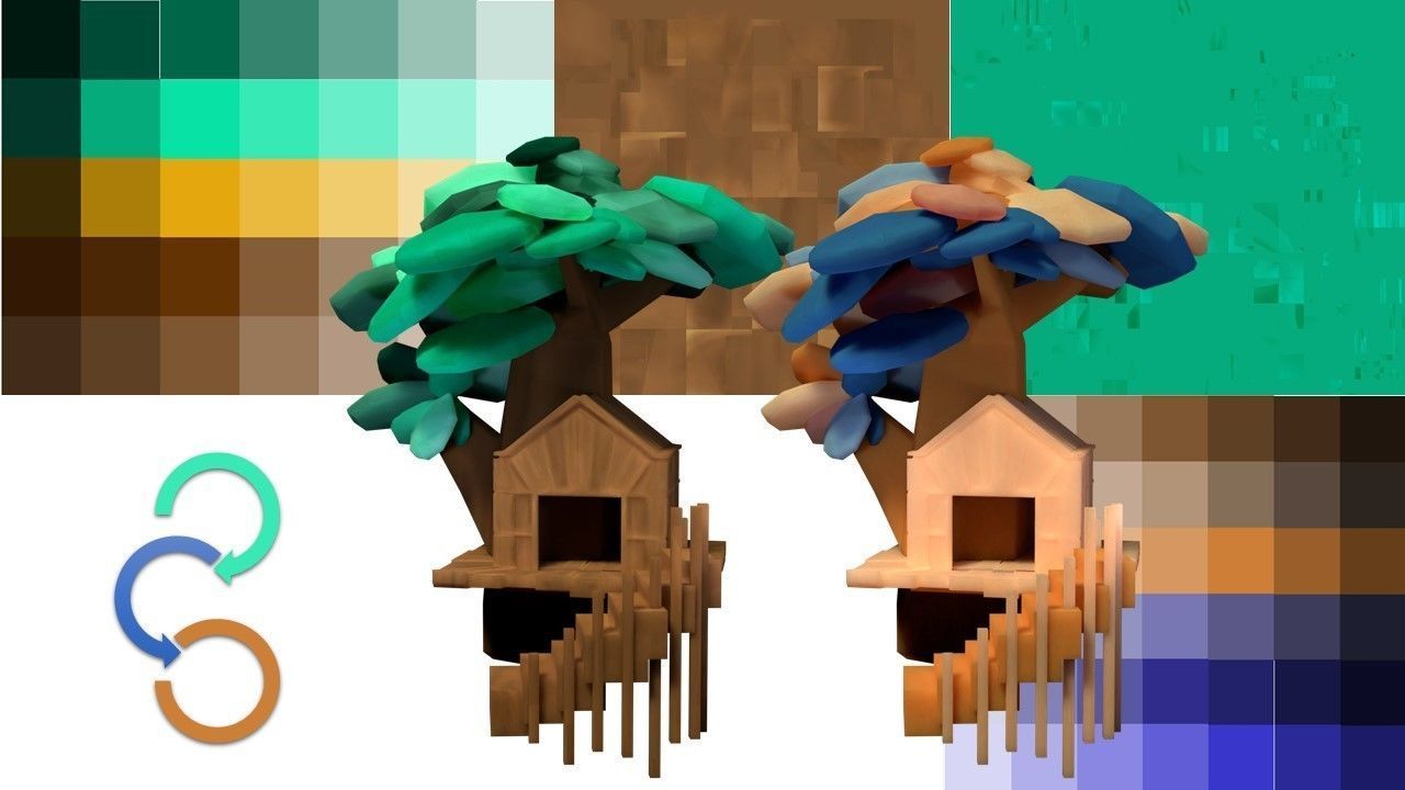 customizable low poly house and tree  SET Low-poly 3D model_6
