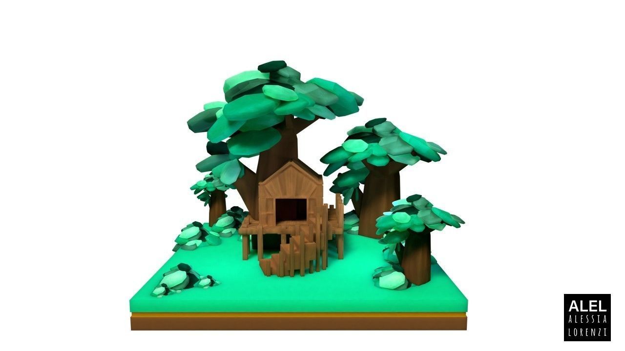 customizable low poly house and tree  SET Low-poly 3D model_9