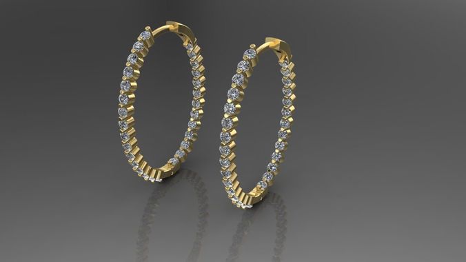 Earrings 1 two gold hoop with diamonds 3D print model