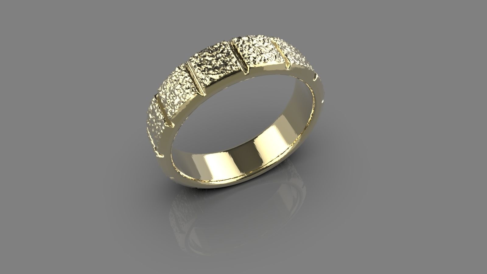 textured ring gold with diamonds 3D print model_1