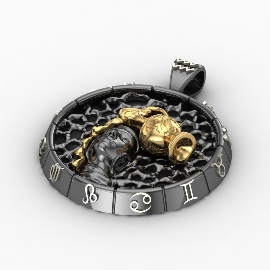 Zodiac sign Aquarius Pendant 3D print model_1