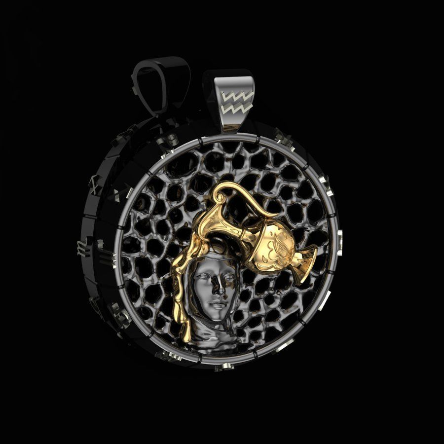 Zodiac sign Aquarius Pendant 3D print model_4