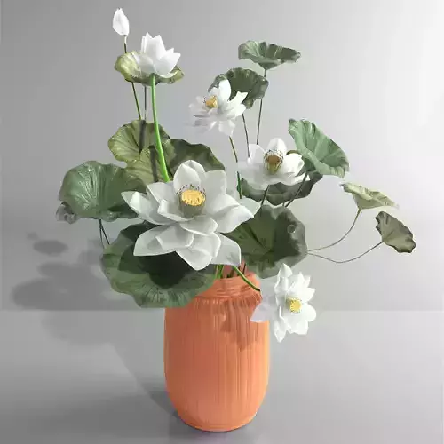 White lotus vase water lily vase tropical asian indochina 3D model