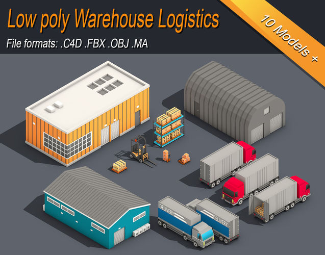 Low Poly Warehouse Logistics Isometric Low-poly 3D model