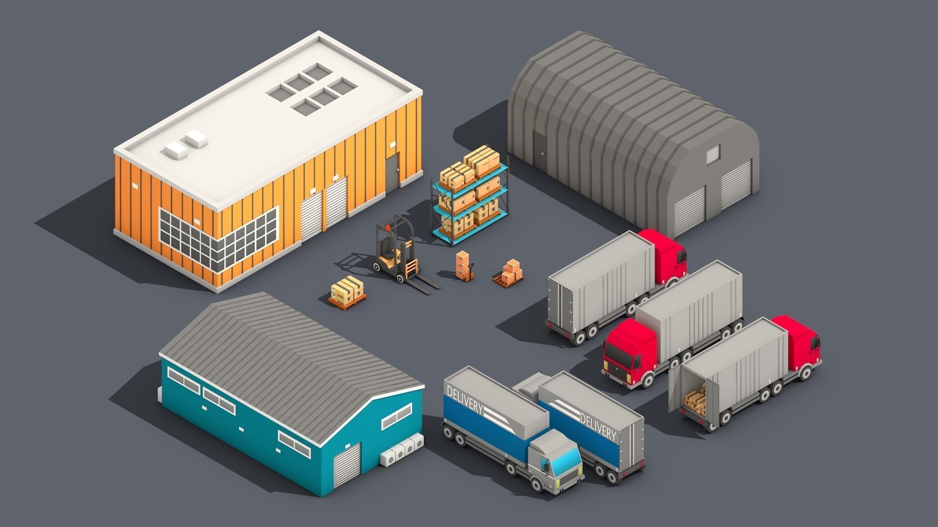 Low Poly Warehouse Logistics Isometric Low-poly 3D model_1