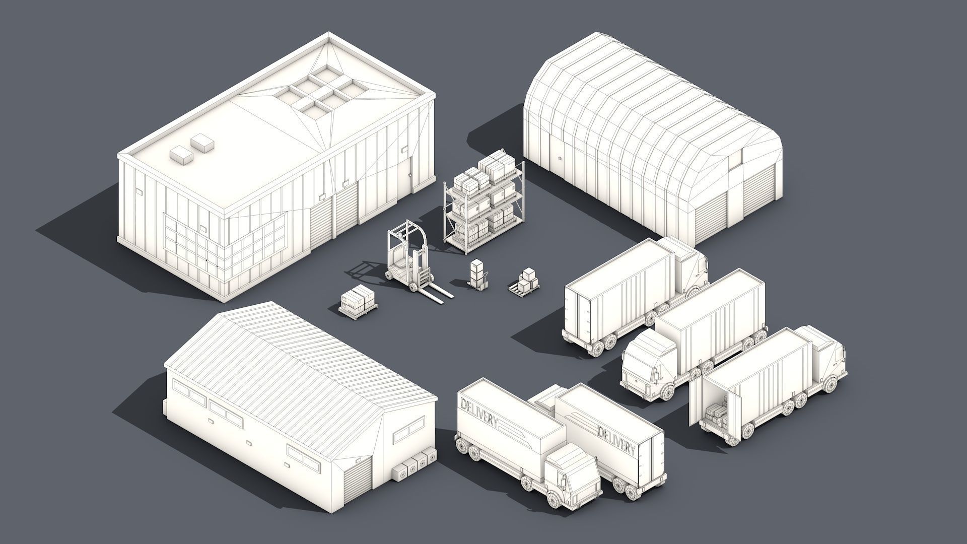 Low Poly Warehouse Logistics Isometric Low-poly 3D model_2