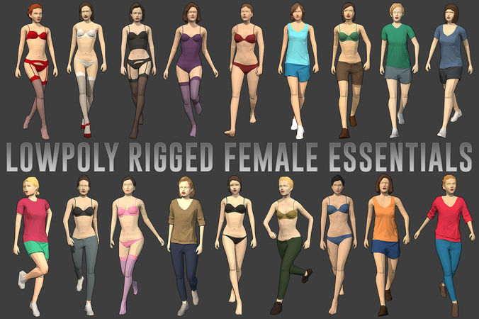 Lowpoly Rigged Female Essentials  Low-poly 3D model