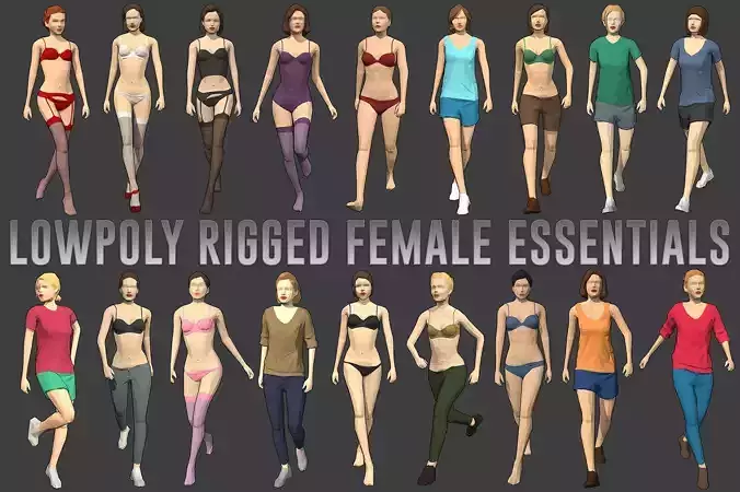 Lowpoly Rigged Female Essentials  Low-poly 3D model
