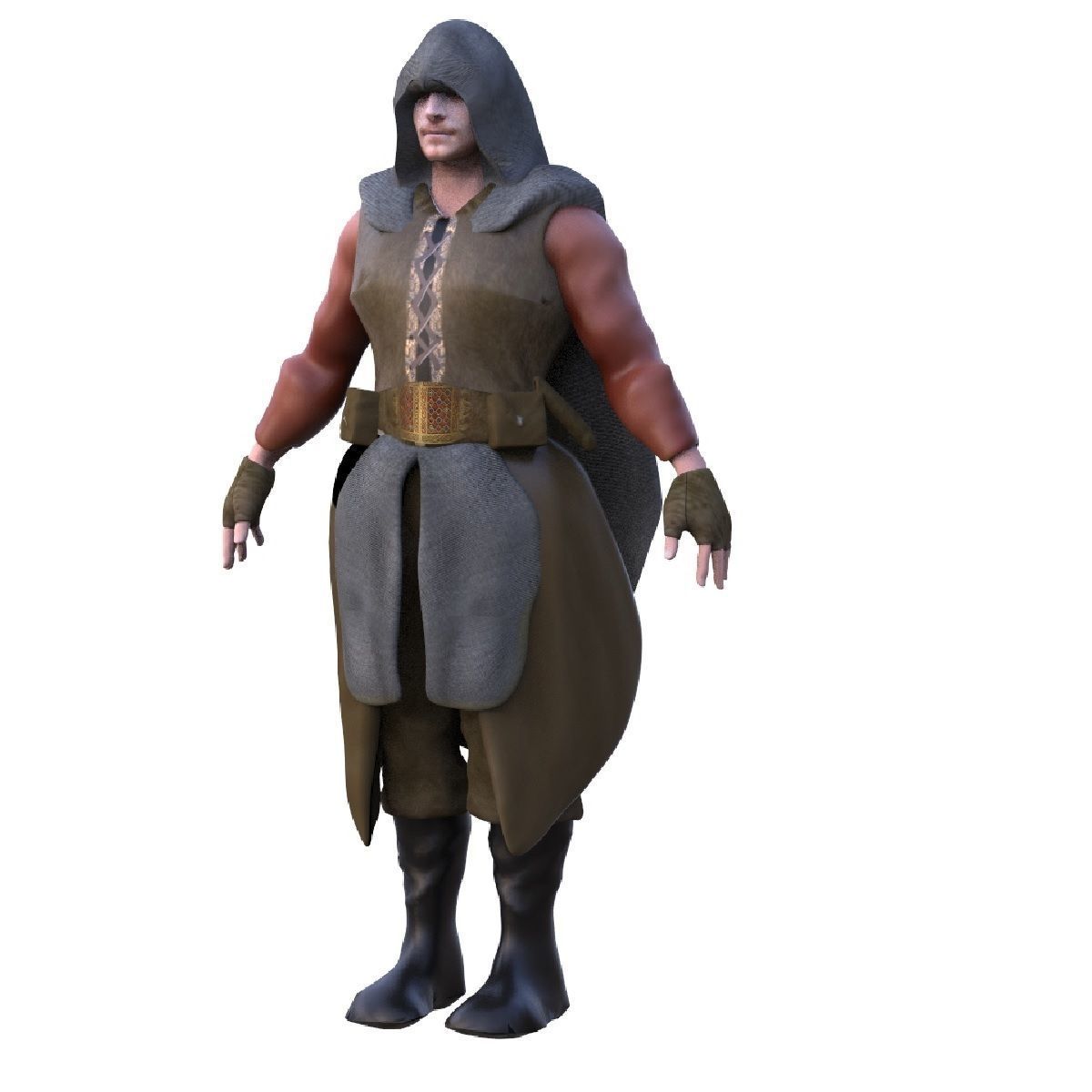 Assassin man in hooded outfit Low-poly 3D model_6