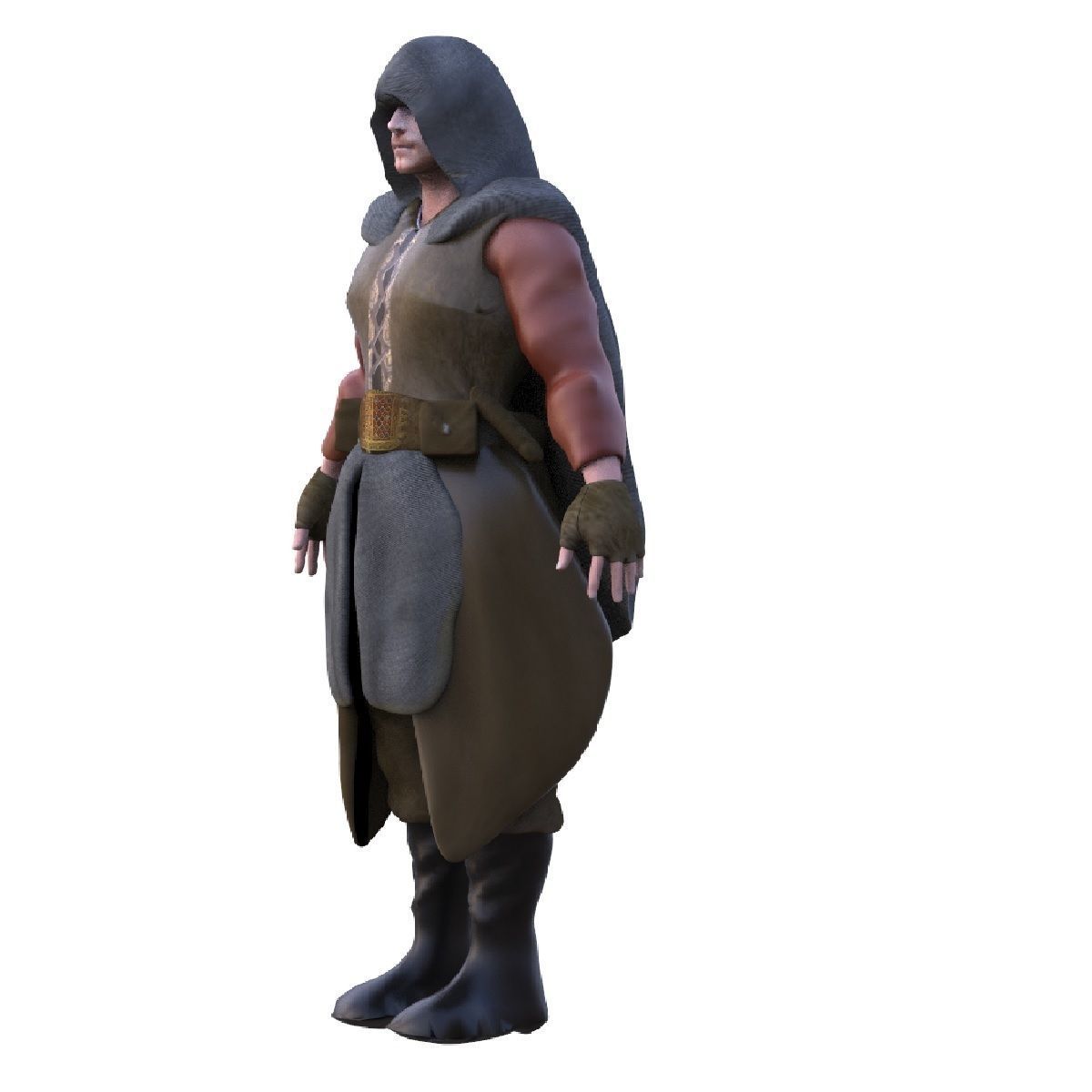 Assassin man in hooded outfit Low-poly 3D model_7