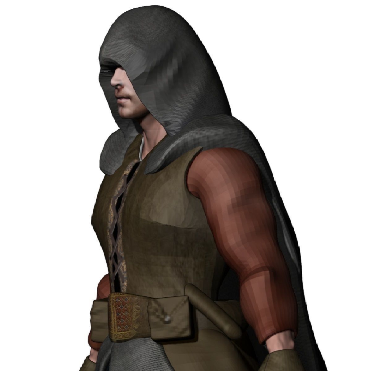 Assassin man in hooded outfit Low-poly 3D model_4