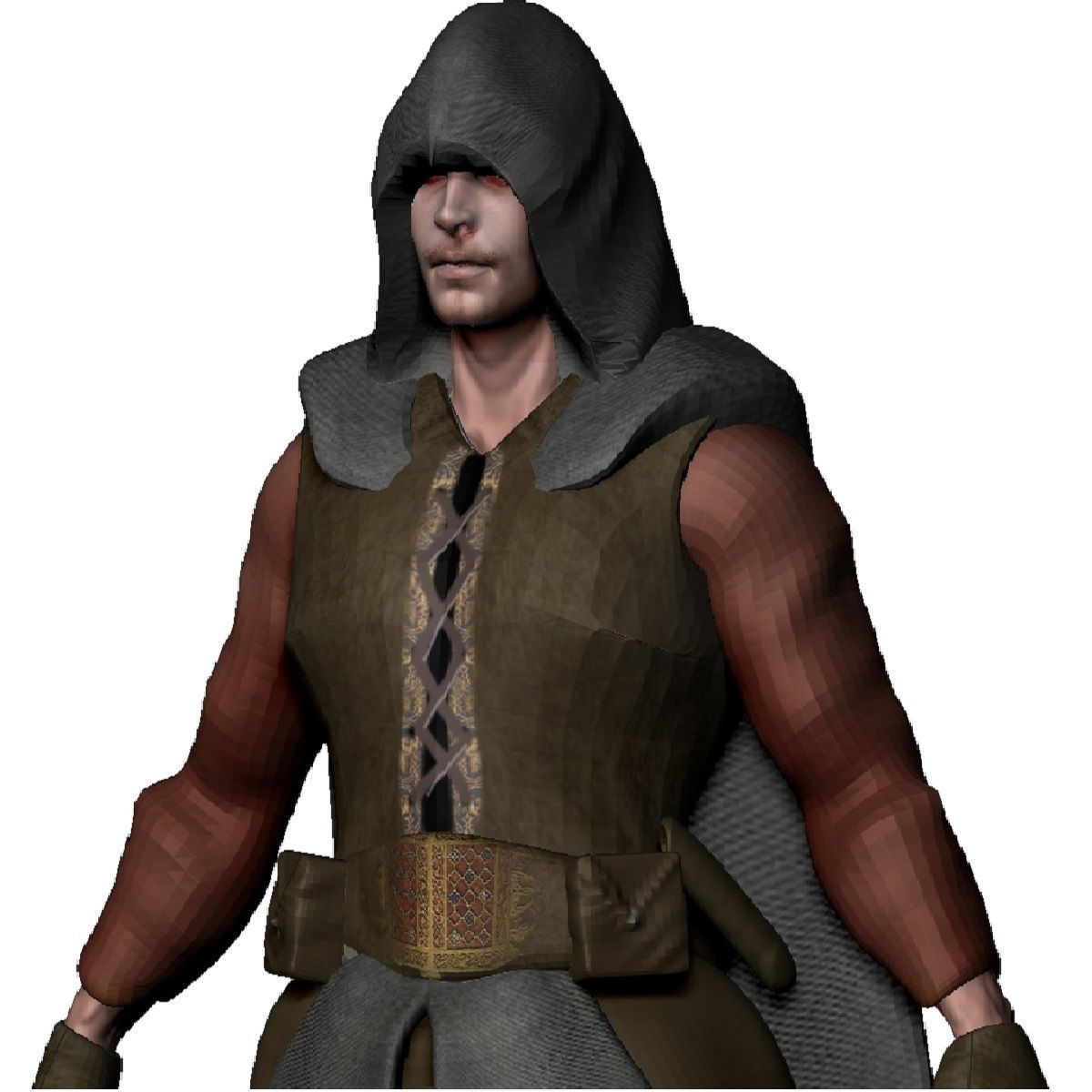 Assassin man in hooded outfit Low-poly 3D model_3